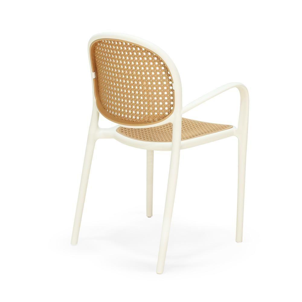 Conjunto Mesa De Jantar Redonda Eiffel Branca 120cm Com 4 Cadeiras Roma Com Braço - Bege - 6