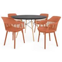 Conjunto Mesa De Jantar Redonda Eiffel Preta 120cm Com 4 Cadeiras Marcela - Marrom - 1