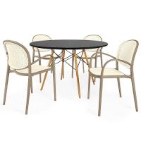 Conjunto Mesa De Jantar Redonda Eiffel Preta 120cm Com 4 Cadeiras Roma Com Braço - Branco/cinza Escuro - 1