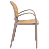 Conjunto Mesa De Jantar Redonda Eiffel Preta 120cm Com 4 Cadeiras Roma Com Braço - Marrom Claro - 5
