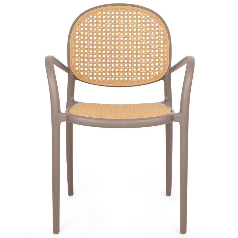 Conjunto Mesa De Jantar Redonda Eiffel Branca 120cm Com 4 Cadeiras Roma Com Braço - Marrom Claro - 4