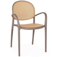Conjunto Mesa De Jantar Redonda Eiffel Branca 120cm Com 4 Cadeiras Roma Com Braço - Marrom Claro - 3