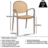Conjunto Mesa De Jantar Redonda Eiffel Branca 120cm Com 4 Cadeiras Roma Com Braço - Marrom Claro - 8