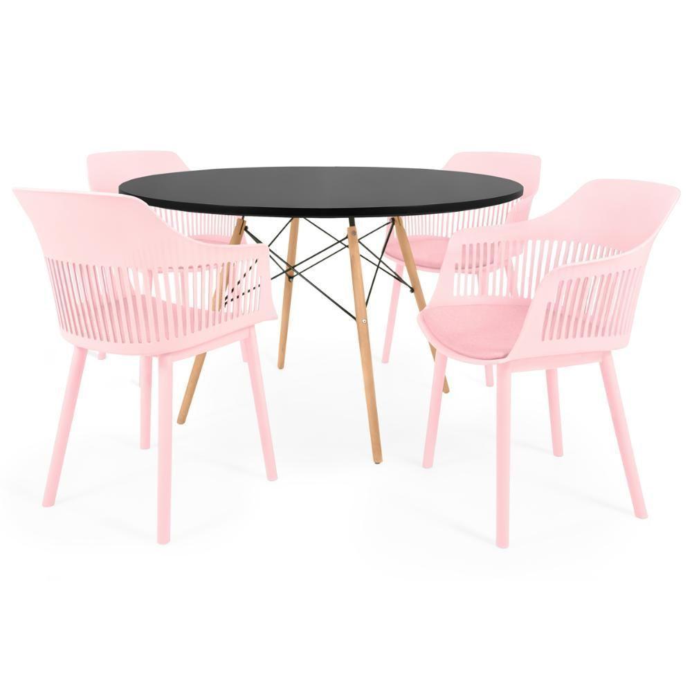 Conjunto Mesa De Jantar Redonda Eiffel Preta 120cm Com 4 Cadeiras Marcela - Rosa - 1
