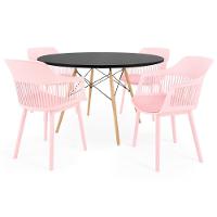 Conjunto Mesa De Jantar Redonda Eiffel Preta 120cm Com 4 Cadeiras Marcela - Rosa - 1