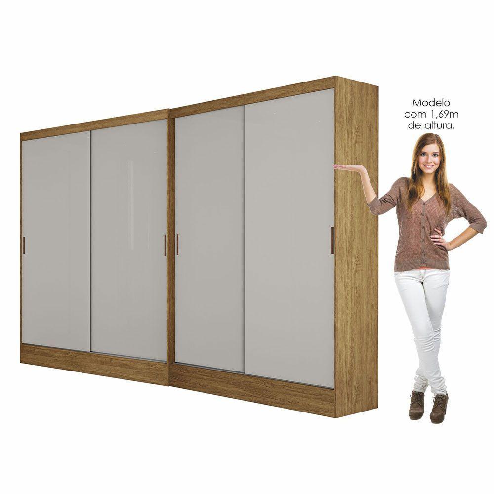 Closet Casal Duplo Belém 4 Portas 4 Gavetas Carioca Móveis Cinamomo Com Off White - 3
