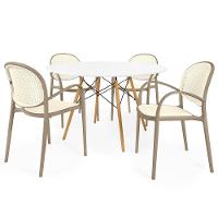 Conjunto Mesa De Jantar Redonda Eiffel Branca 120cm Com 4 Cadeiras Roma Com Braço - Branco/cinza Escuro - 1