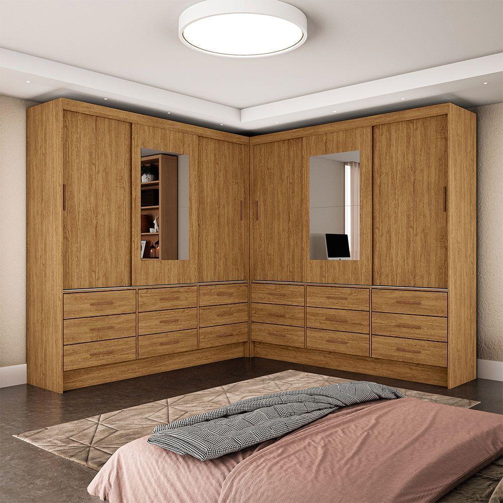 Closet Sevilha 6 Portas Casal Duplo Com Espelho 18 Gavetas Cinamomo - 1