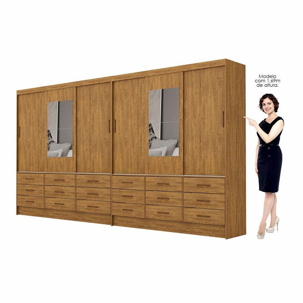 Closet Sevilha 6 Portas Casal Duplo Com Espelho 18 Gavetas Cinamomo - 4