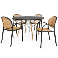Conjunto Mesa De Jantar Redonda Eiffel Preta 120cm Com 4 Cadeiras Roma Com Braço - Preto - 1