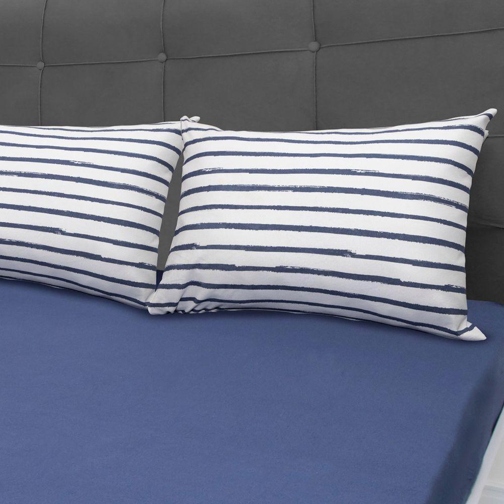 Jogo De Cama Portallar King Malha 100% Algodão Premiun Classic Paula 3 Peças Azul - 5