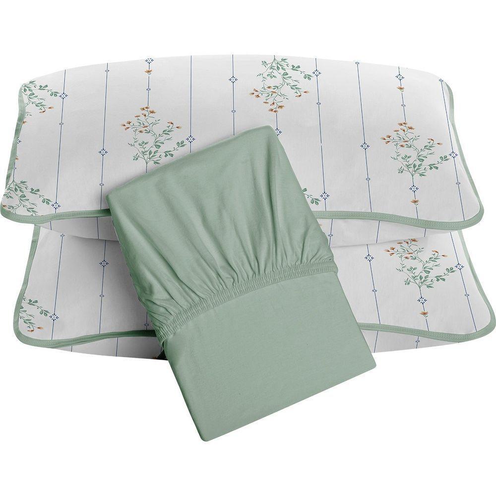 Jogo De Cama Tecebem Queen Malha 100% Algodão Fran 3 Peças Premium Verde - 1