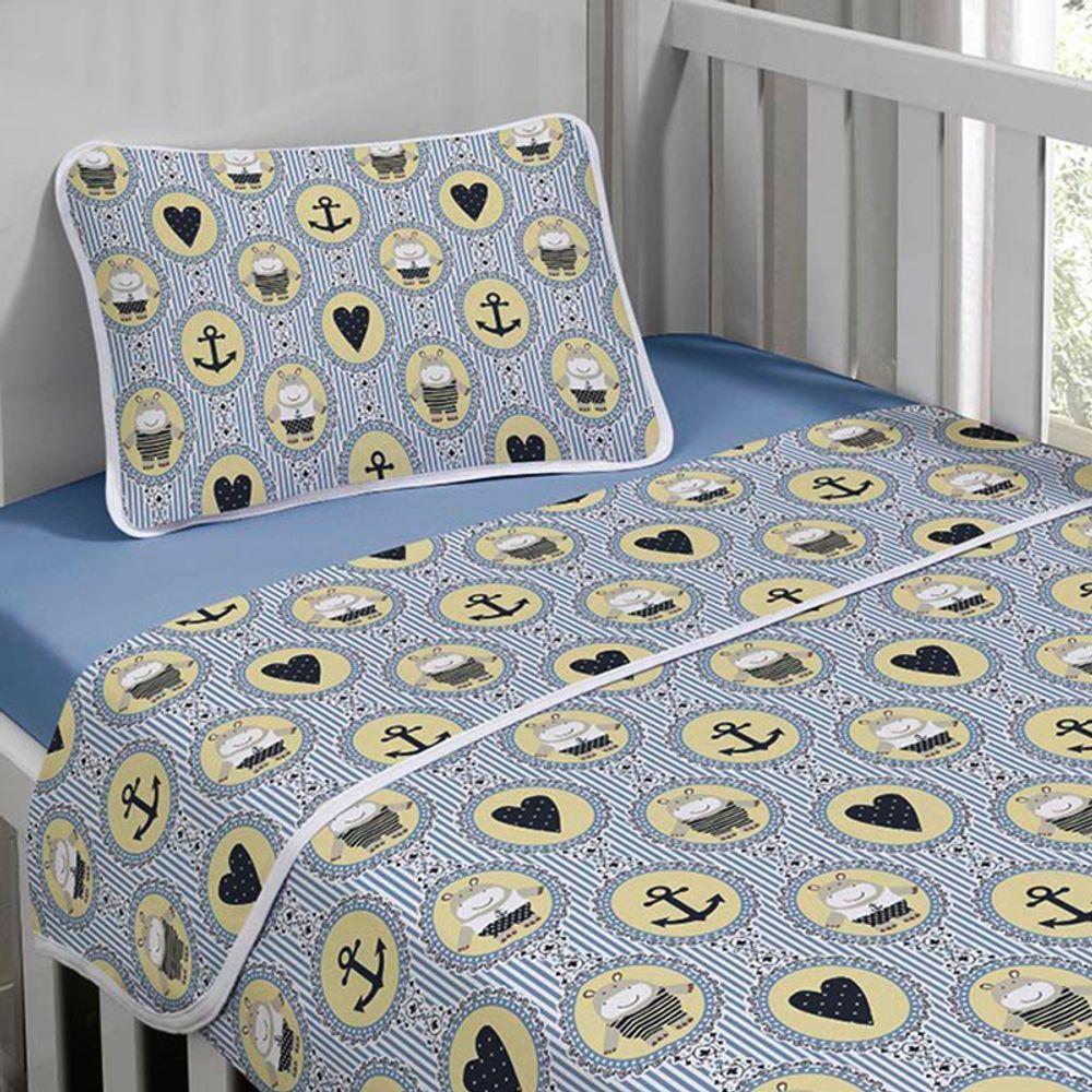 Jogo De Cama Tecebem Malha Mini Cama(montessoriana) Nino 3 Peças Azul - 1