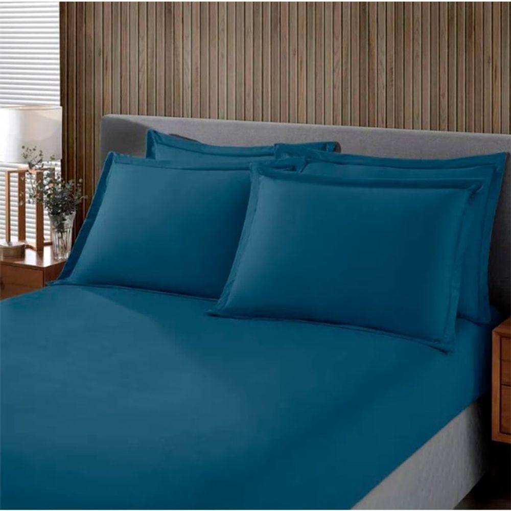 Jogo De Cama Buettner Casal Malha 100% Algodao Liso 3 Peças Image Azul - 2