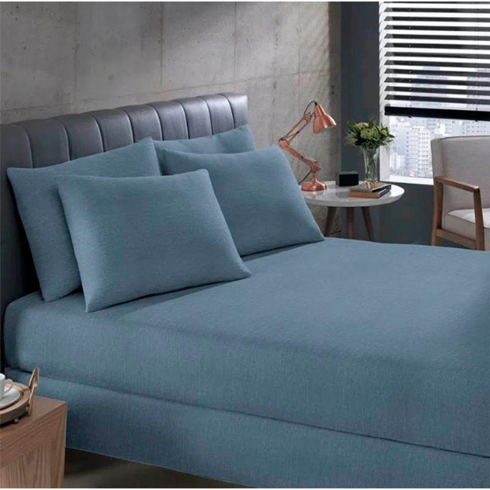 Jogo De Cama Buettner Queen Malha Mescla 3 Peças Azul - 2