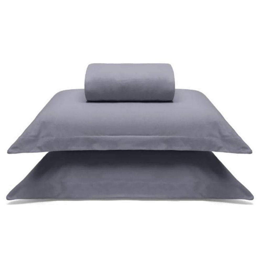 Jogo De Cama Buettner Casal Malha 100% Algodao Liso 3 Peças Image Cinza - 1