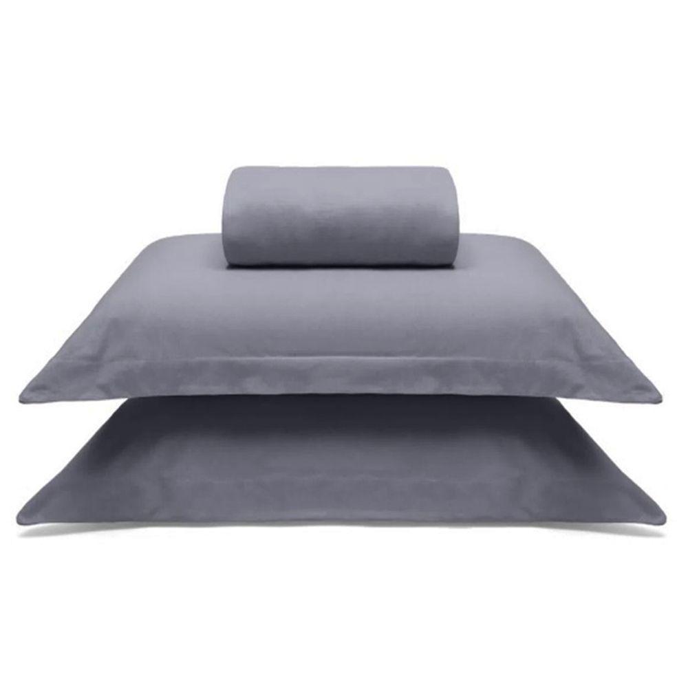 Jogo De Cama Buettner King Malha 100% Algodao Liso 3 Peças Image Cinza - 1