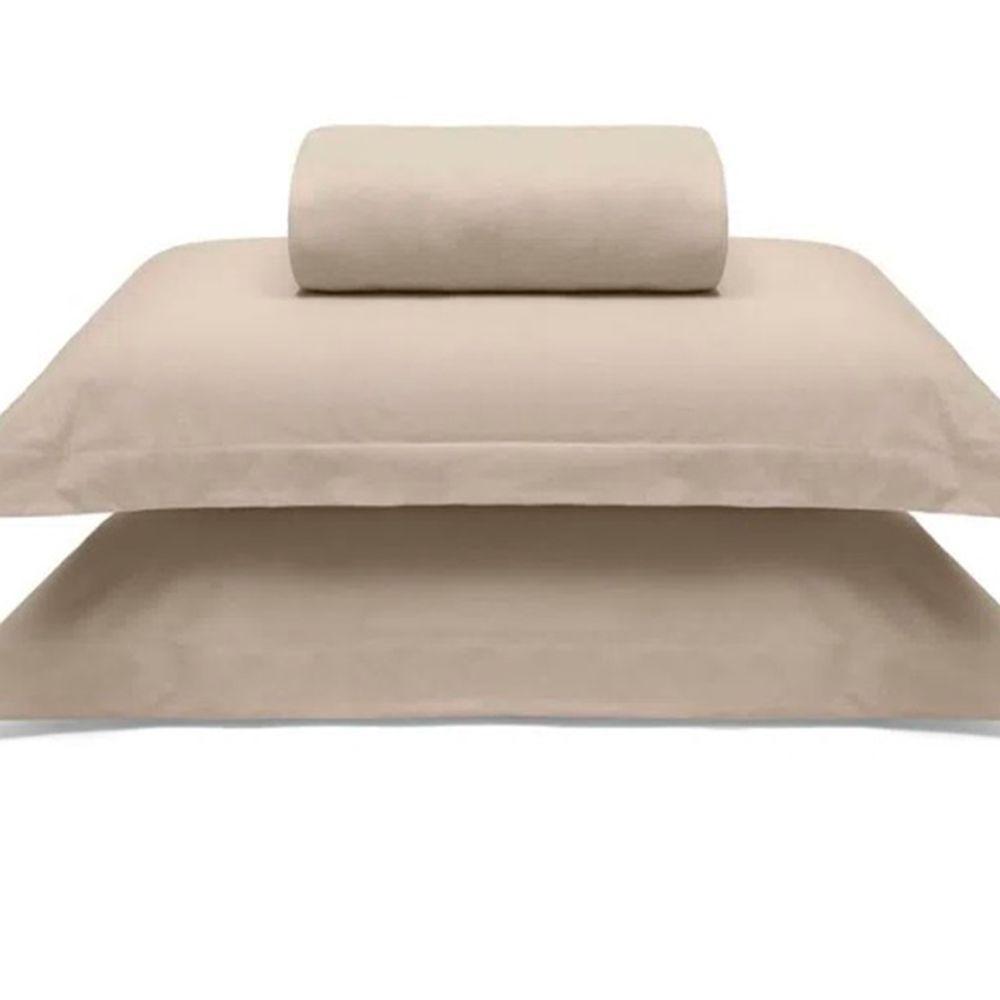 Jogo De Cama Buettner Queen Malha 100% Algodao Liso 3 Peças Image Bege - 1