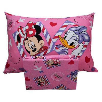 Jogo De Cama Portallar Solteiro Joy Malha Mista Estampado Disney Minnie E Margarida 2 Peças Rosa