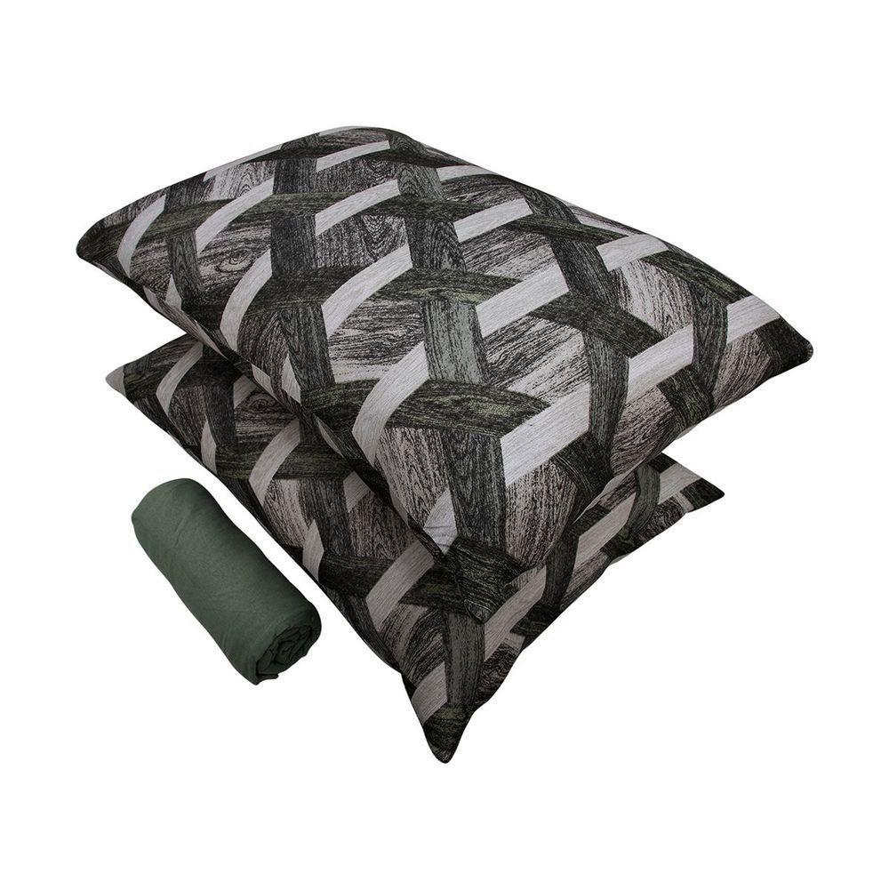 Jogo De Cama Queen Portallar Malha 100% Algodão Paris 3 Peças Verde - 2