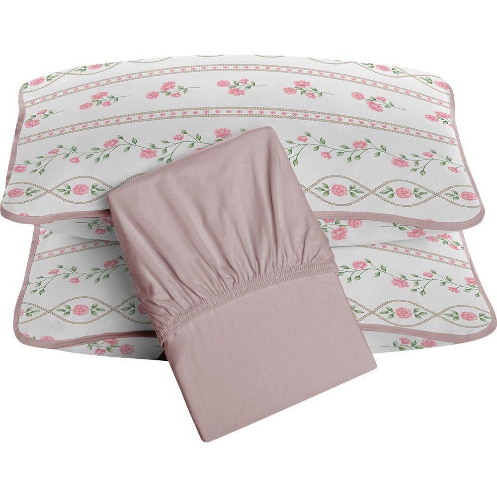 Jogo De Cama Tecebem King Malha 100% Algodão Grazi 3 Peças Premium Rosinha - 1