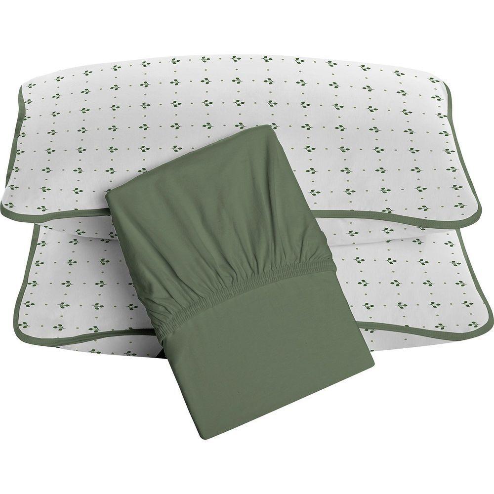 Jogo De Cama Tecebem King Malha 100% Algodão Hugo 3 Peças Premium Oliva - 1