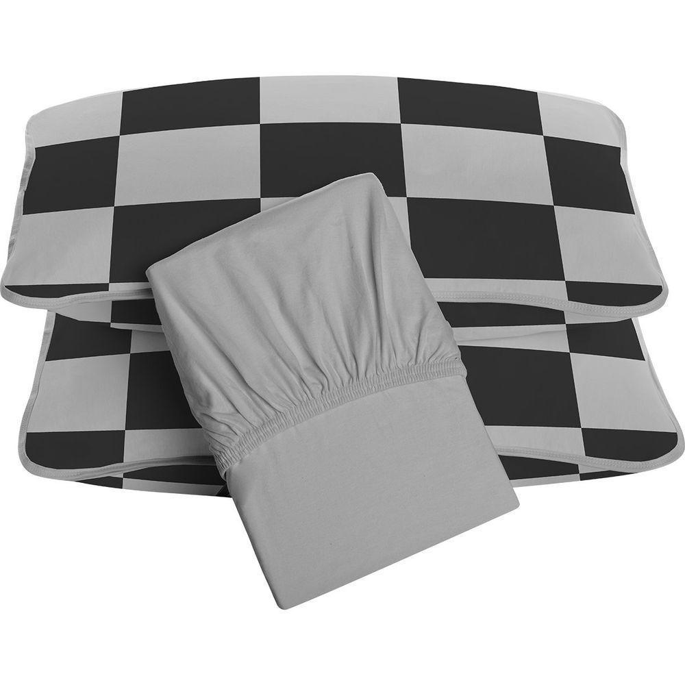 Jogo De Cama Tecebem Queen Malha 100% Algodão Eric 3 Peças Premium Cinza - 1