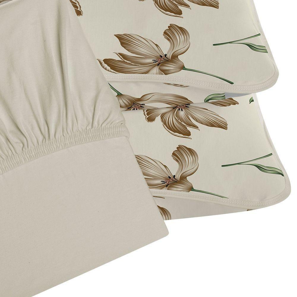 Jogo De Cama Tecebem Queen Malha 100% Algodão Tais 3 Peças Premium Baunilha - 2