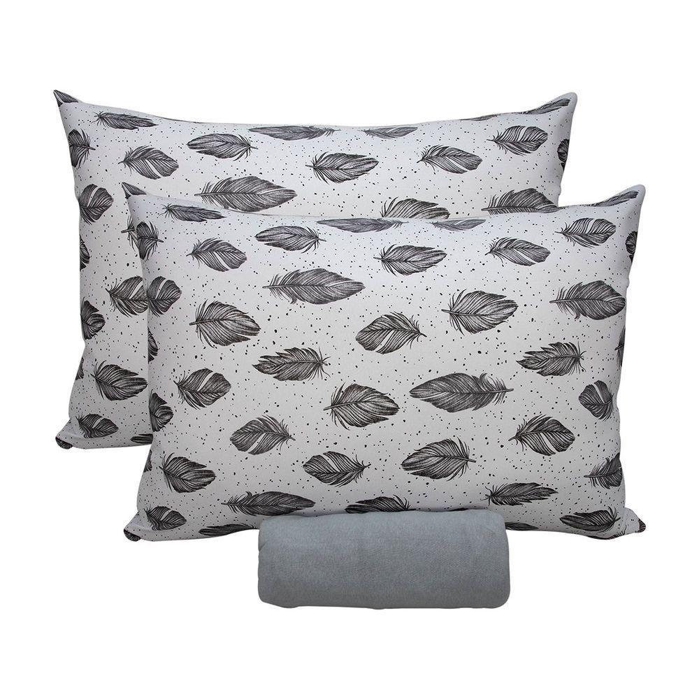 Jogo De Cama King Portallar Malha 100% Algodão Praga 3 Peças Cinza - 1