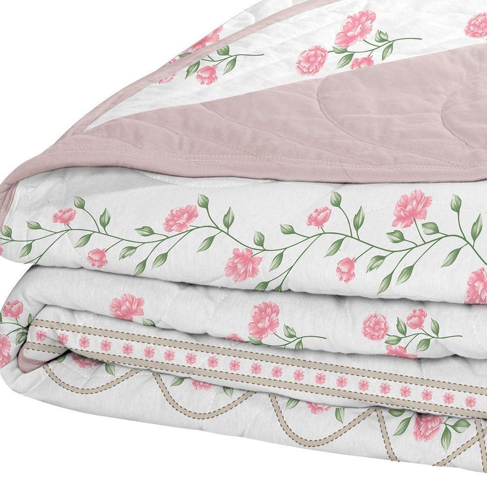 Cobre Leito Tecebem Casal Malha 100% Algodão Estampado Em Matelassê Grazi 210x240m Rosinha - 2