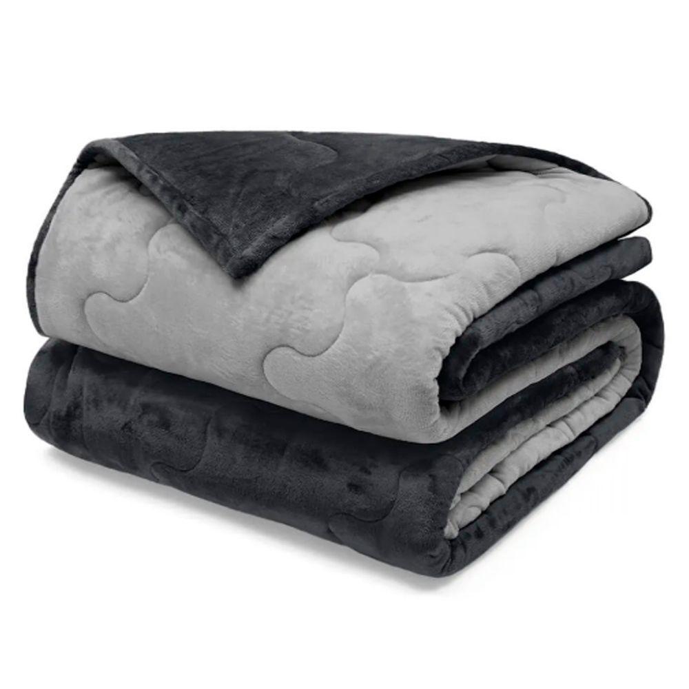Edredom Buettner Solteiro Plush Flannel 100% Poliéster Dupla Face 160mx240m Preto E Metal Escuro - 1
