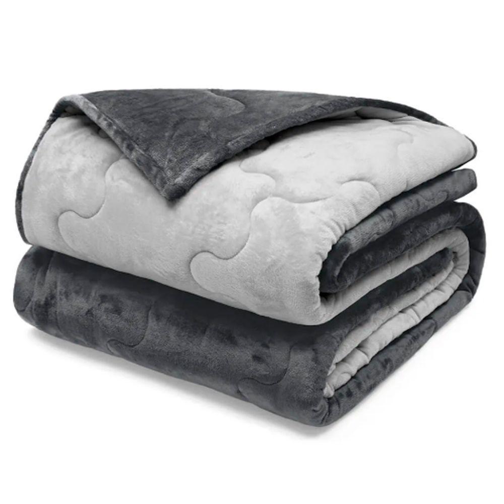 Edredom Buettner Solteiro Plush Flannel 100% Poliéster Dupla Face 160mx240m Metal Escuro E Metal Claro - 1
