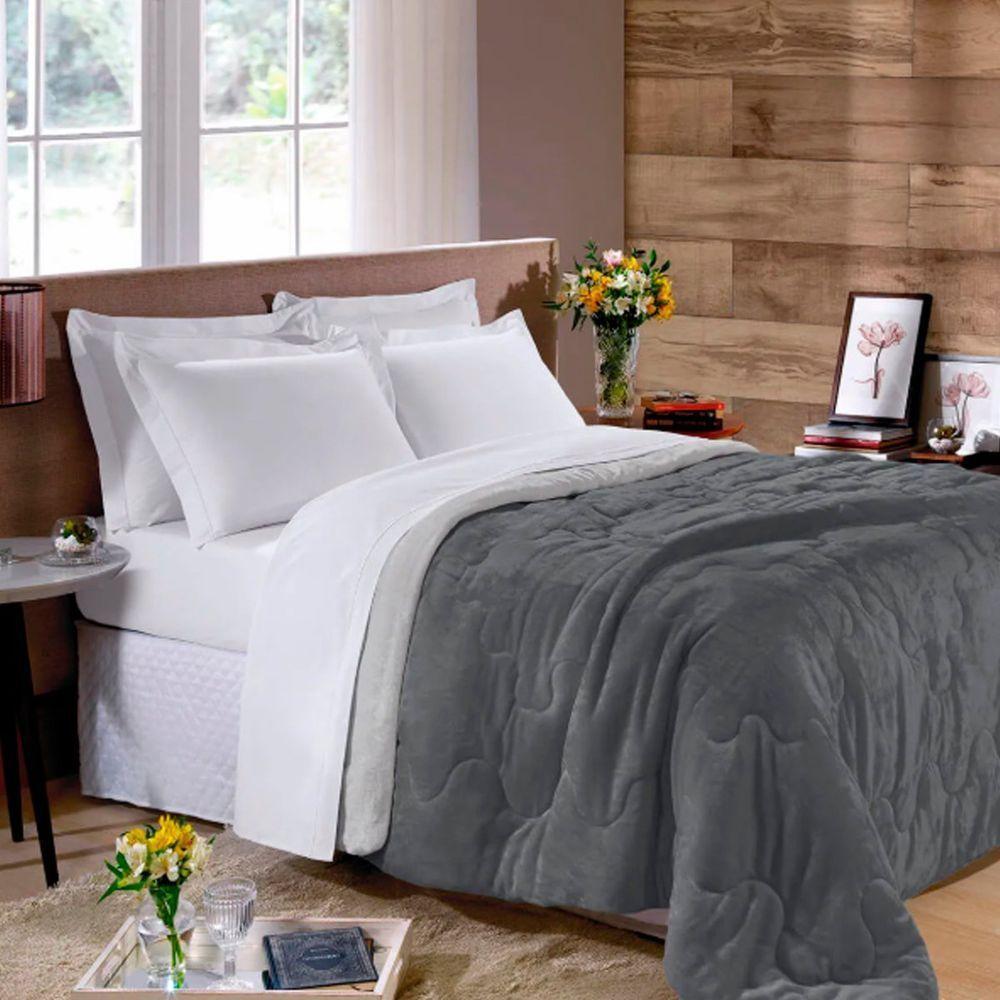 Edredom Buettner Solteiro Plush Flannel 100% Poliéster Dupla Face 160mx240m Metal Escuro E Metal Claro - 2