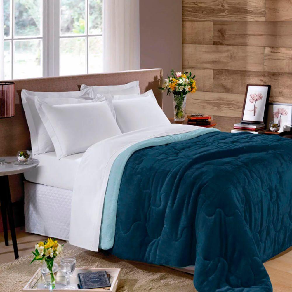 Edredom Buettner King Plush Flannel 100% Poliéster Dupla Face 260mx280m Azul Jeans Escuro E Azul Jeans Claro - 2