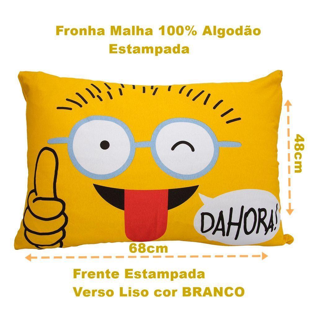 Fronha Portallar Malha 100% Algodão Estampa Localizada Emoji Dahora 48cmx68cm Branco - 3