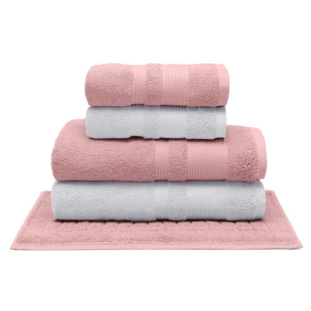 Jogo De Toalha Buettner Algodão Egípcio Nobre 5 Peças Aliance Dusty Rose E Branco - 1