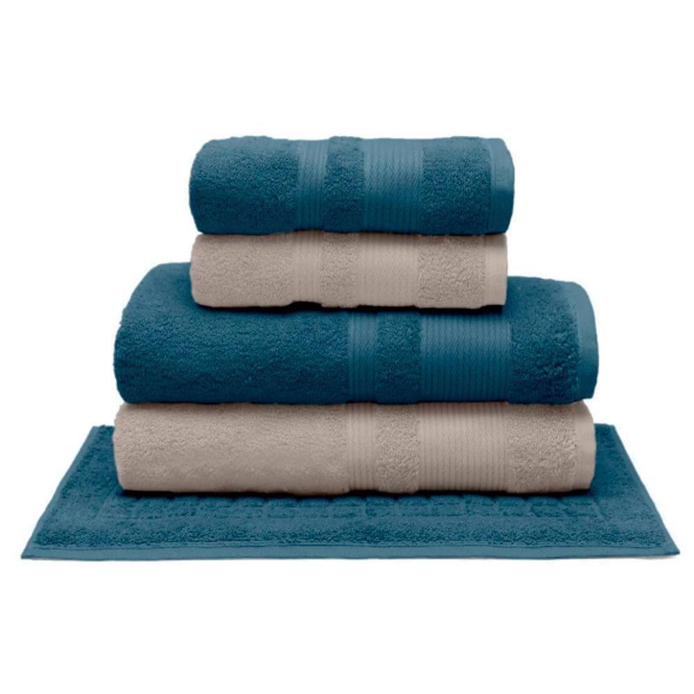 Jogo De Toalha Buettner Algodão Egípcio Nobre 5 Peças Aliance Dusty Marinho E Palha - 1