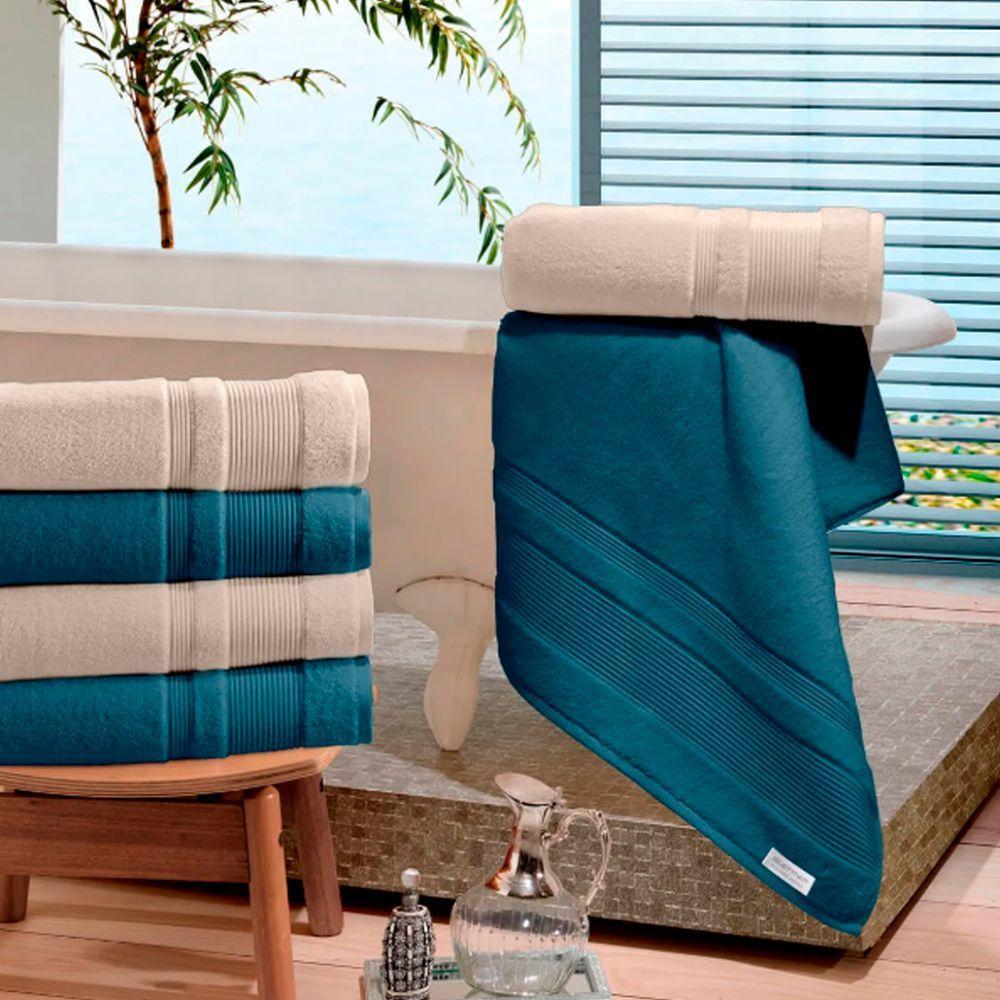 Jogo De Toalha Buettner Algodão Egípcio Nobre 5 Peças Aliance Dusty Marinho E Palha - 2