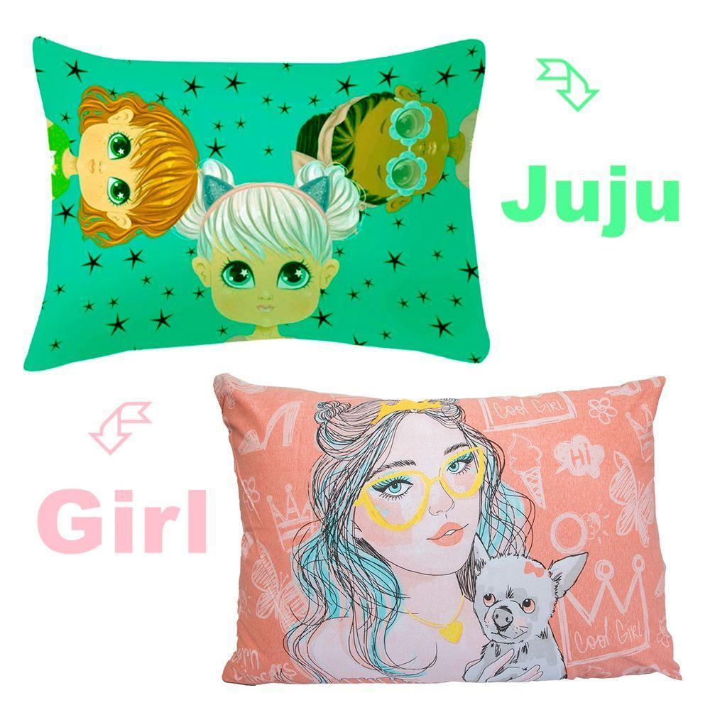 Kit Fronha Portallar Malha 100% Algodão Estampa Localizada Girl E Juju (02 Unidades) Branco - 2