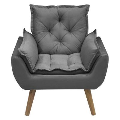 Poltrona Opala Conforto Decorativa Em Veludo Com Pés Palito Chumbo