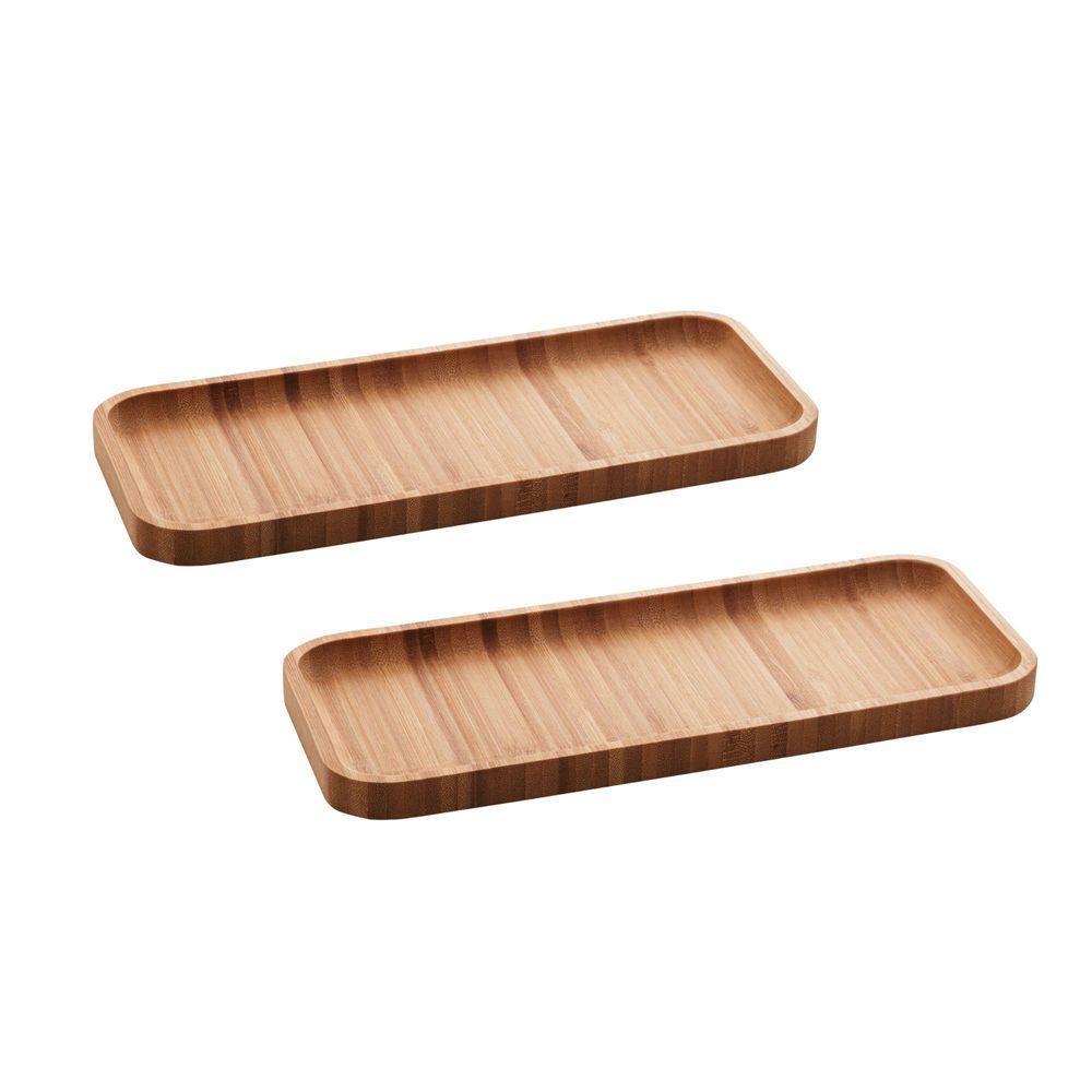 Kit Com 2 Bandejas De Bambu Retangular 28x11x1,5cm - 1