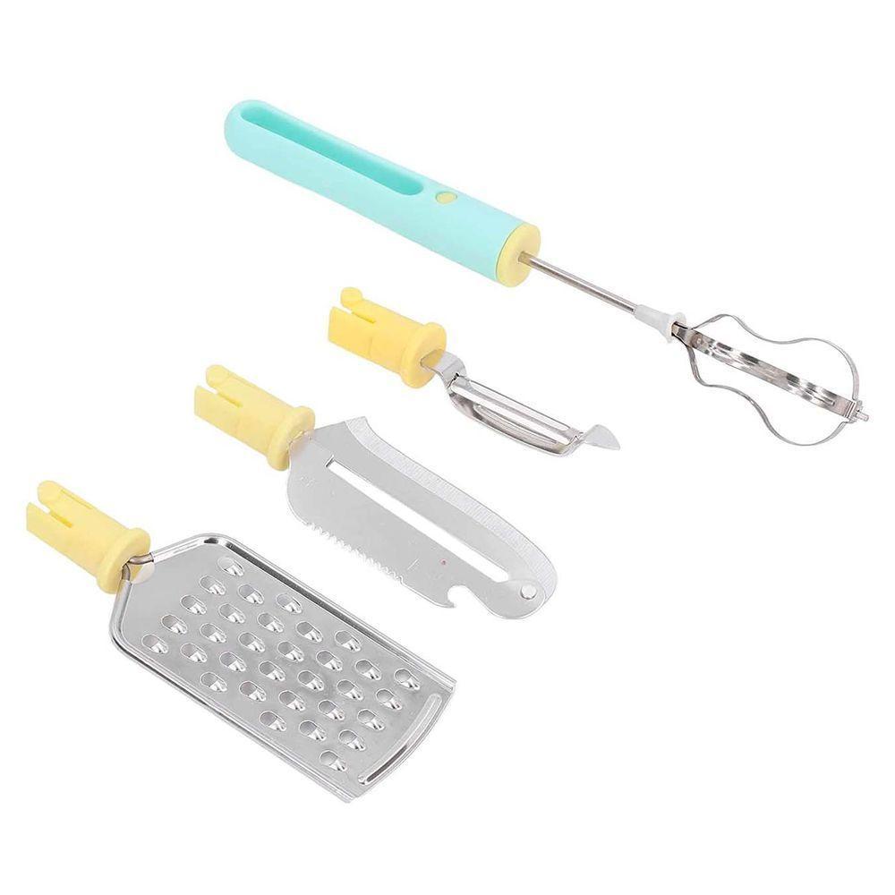 Conjunto Utensilios De Cozinha 4 Em 1 Ralador Faca Batedeira Descascador Aço Inox - 1
