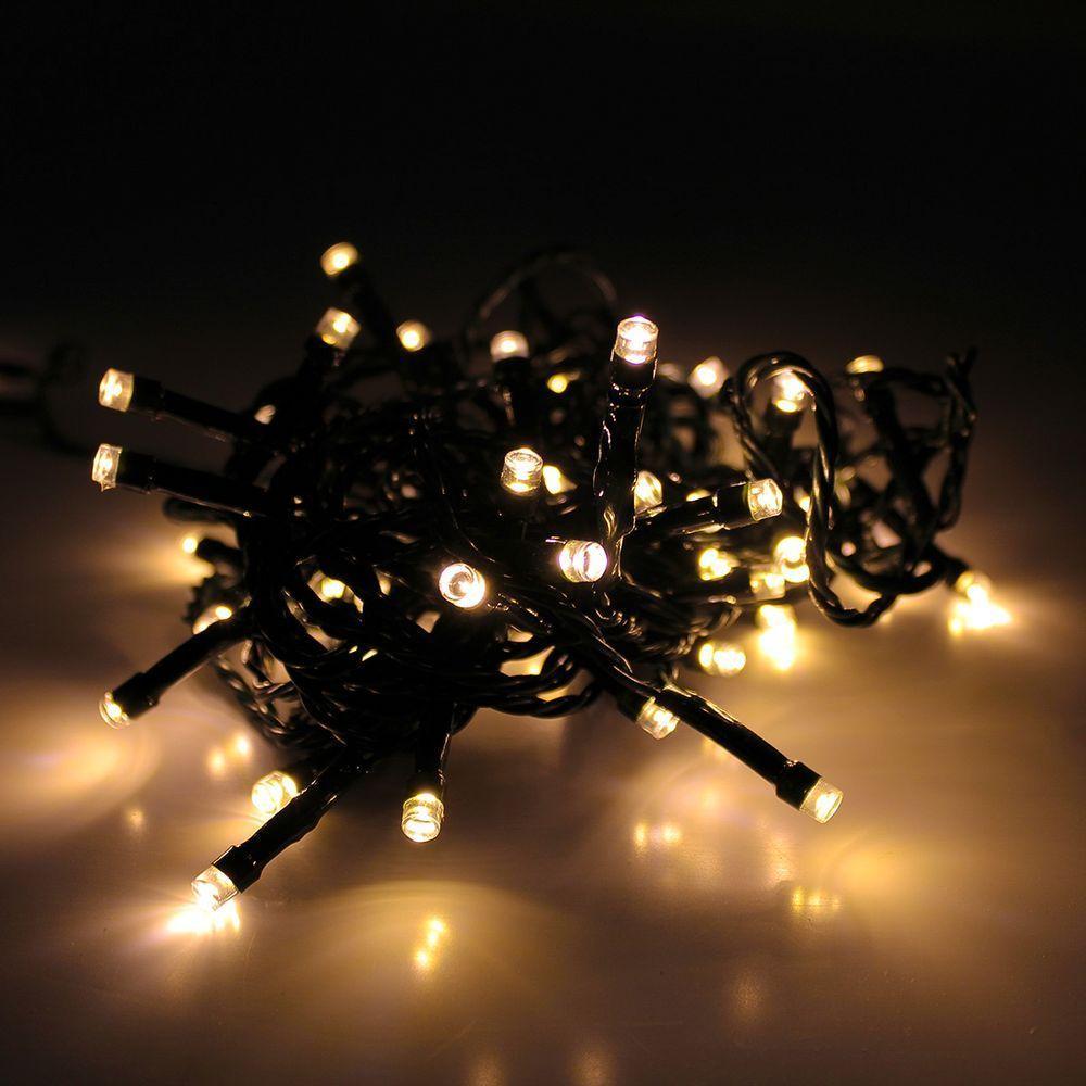 Cordão Com 50 Lampadas De Led Formato Pequena Gota 5 Metros Fio Verde Escuro Branco Quente - 1