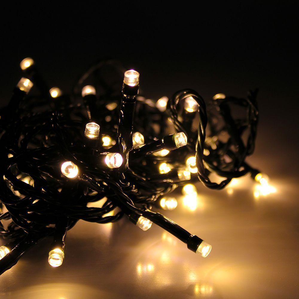 Cordão Com 50 Lampadas De Led Formato Pequena Gota 5 Metros Fio Verde Escuro Branco Quente - 2