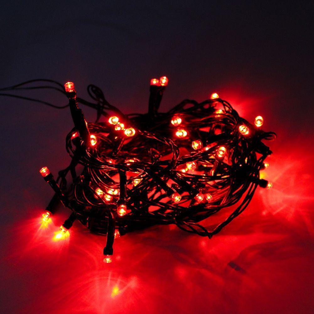 Cordão Com 50 Lampadas De Led Formato Pequena Gota 5 Metros Fio Verde Escuro Vermelho - 1