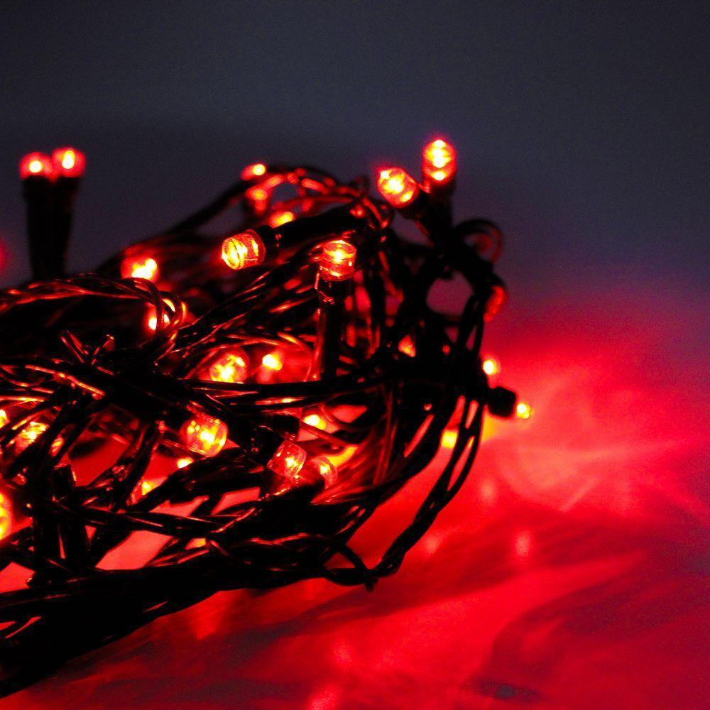 Cordão Com 50 Lampadas De Led Formato Pequena Gota 5 Metros Fio Verde Escuro Vermelho - 3