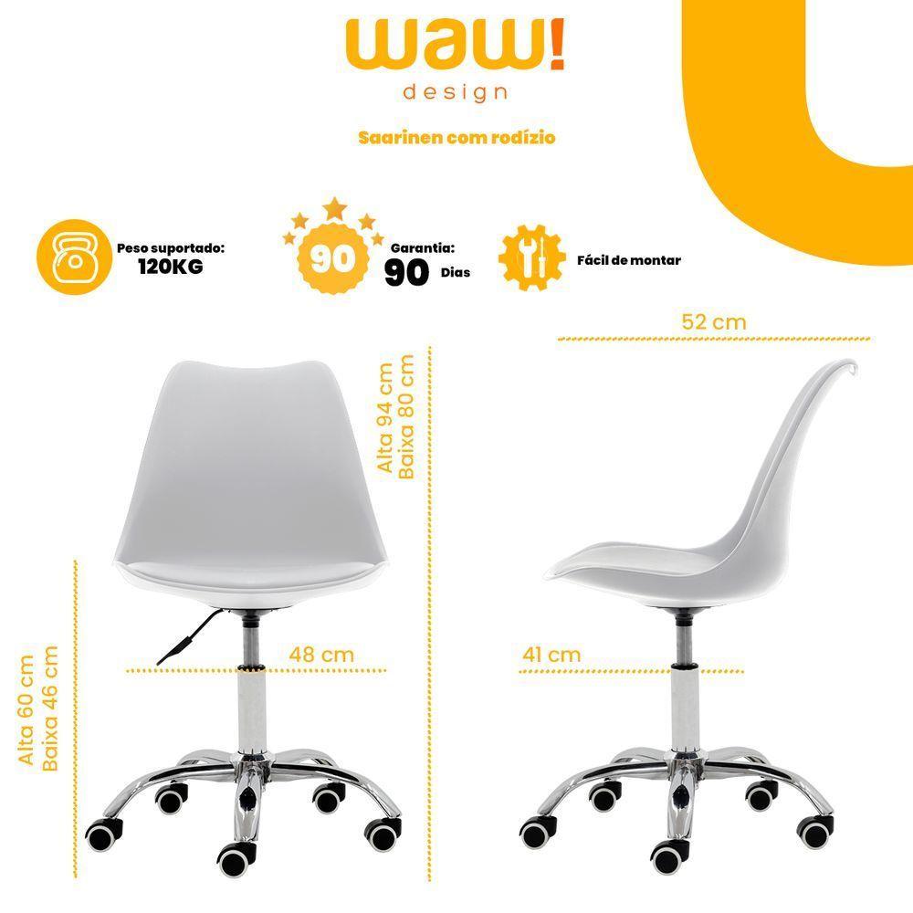 Cadeira Office Giratória Saarinen Com Altura Ajustável Para Escritório E Estudo Branca - 3