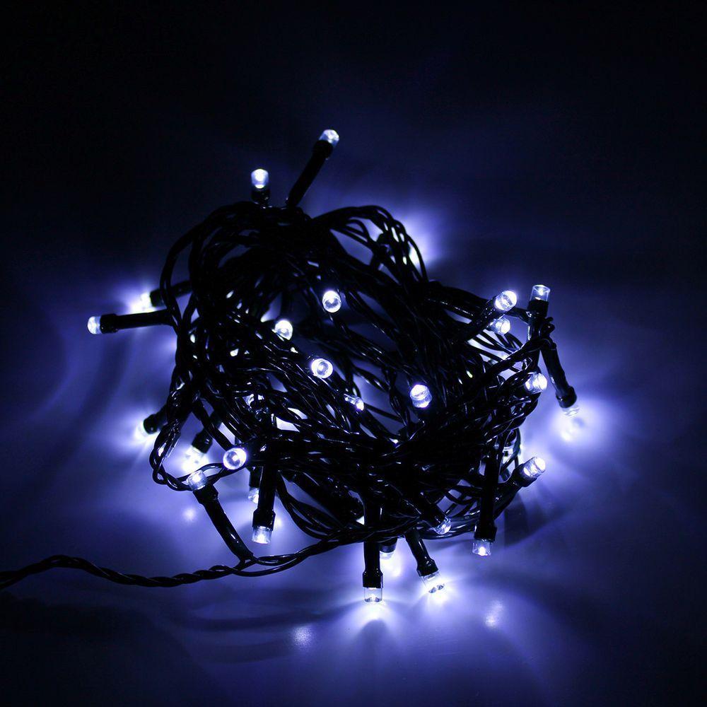 Cordão Com 50 Lampadas De Led Formato Pequena Gota 5 Metros Fio Verde Escuro Branco - 1