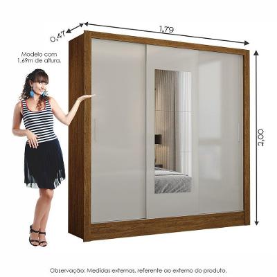 Guarda Roupa Casal Fortaleza 3 Portas de Correr Freijó com Off White Carioca Móveis