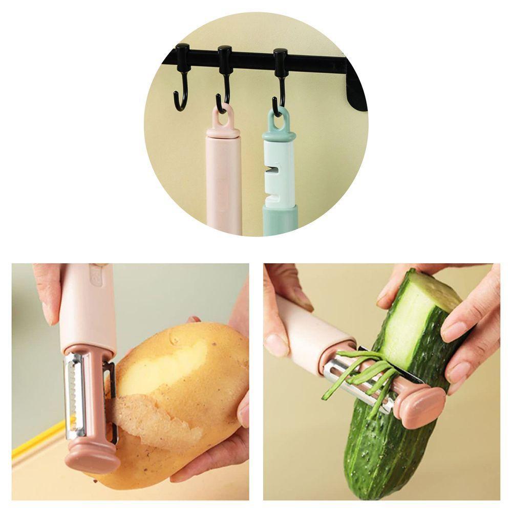 Descascador De Cozinha E Afiador De Faca 2 Em 1 Vegetais Portatil Aço Inox Rosa - 2